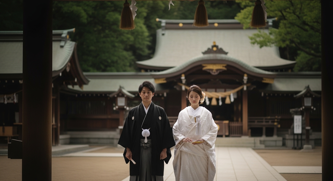 神前式をする夫婦